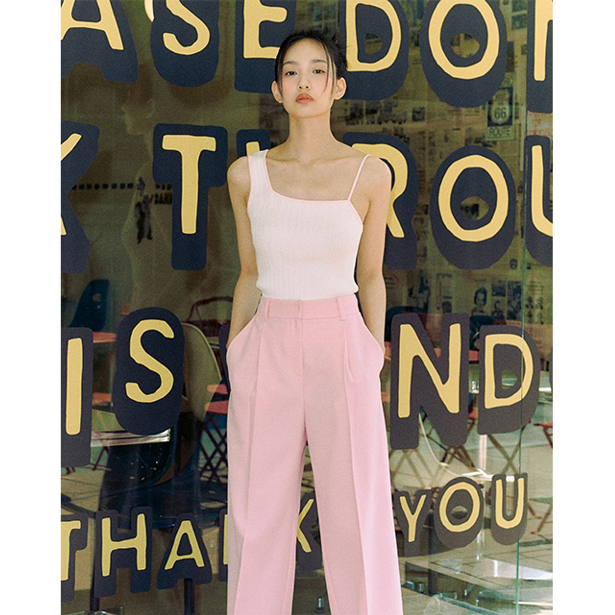 랩(LAP) 폴리 원턱 세미와이드팬츠 AQ2WP561