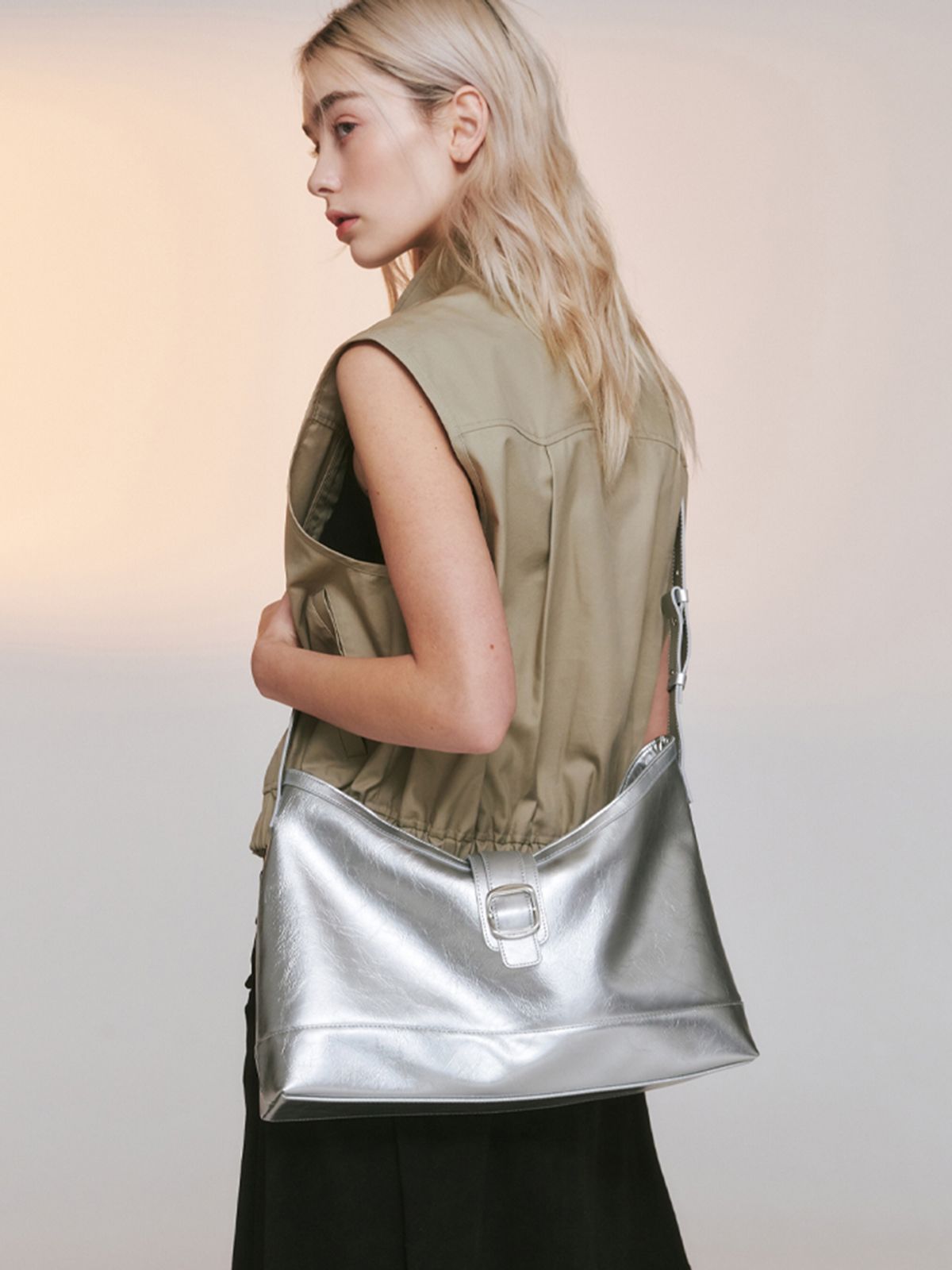 세미코드(SEMICODE) veil bag - crinkle silver