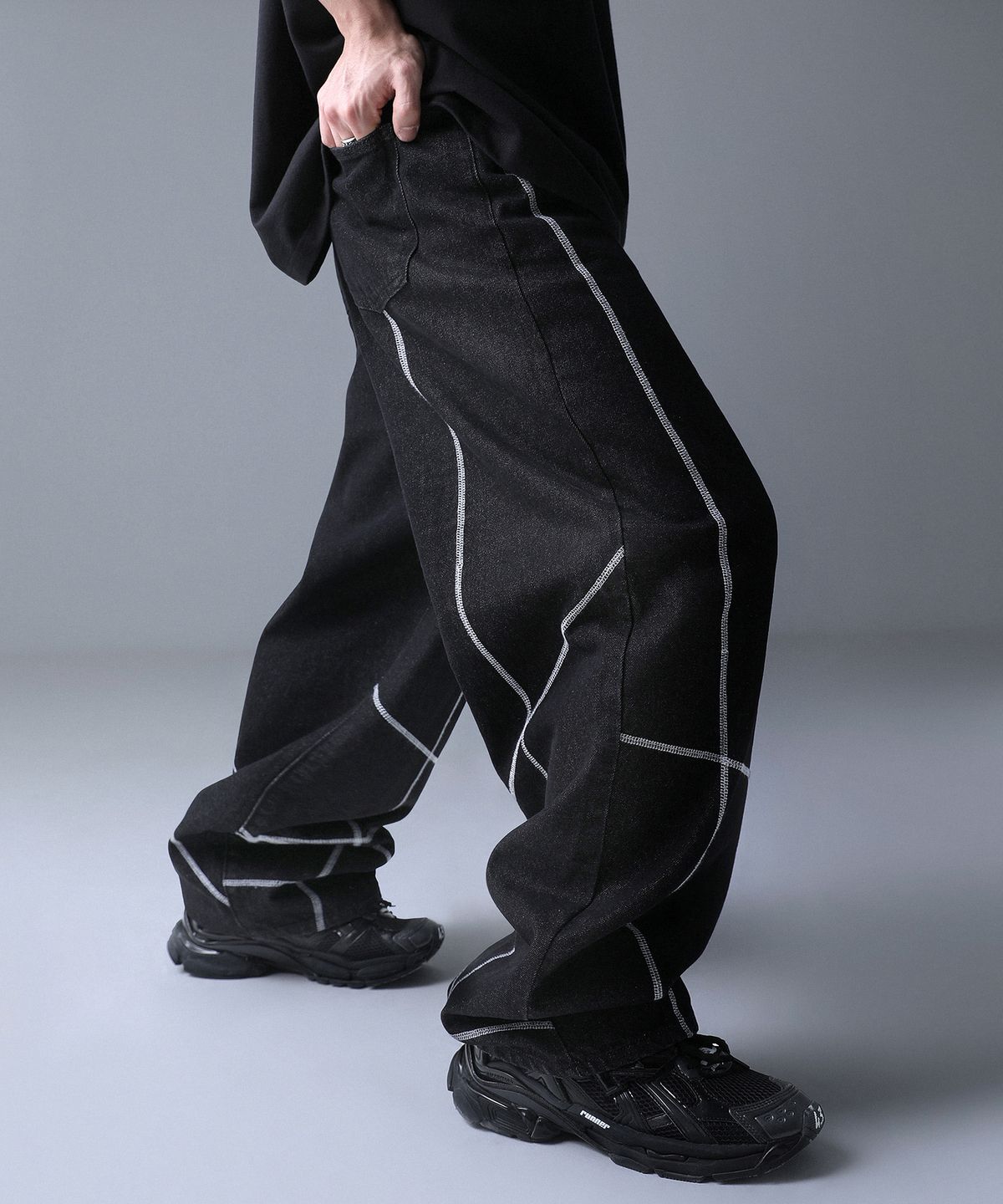 젠더스트(ZENDUST) Essen Wide Denim Pants BLACK