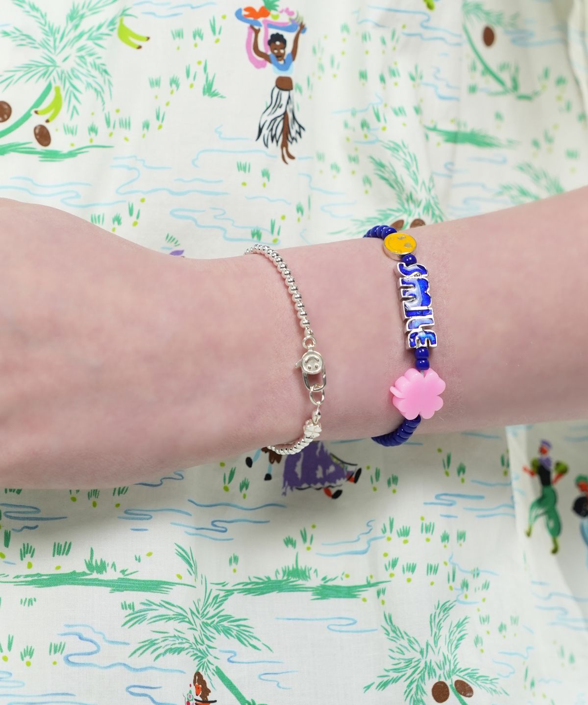 봉보(BONBEAU) 3mm silverball clover smile lock Bracelet 925실버 순은 클로버 참 스마일 자물쇠 3mm 볼팔찌