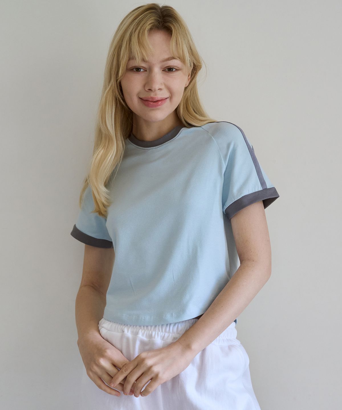 오오엠엘(5OML) 링거 래글런 반팔 티셔츠 (스카이블루)