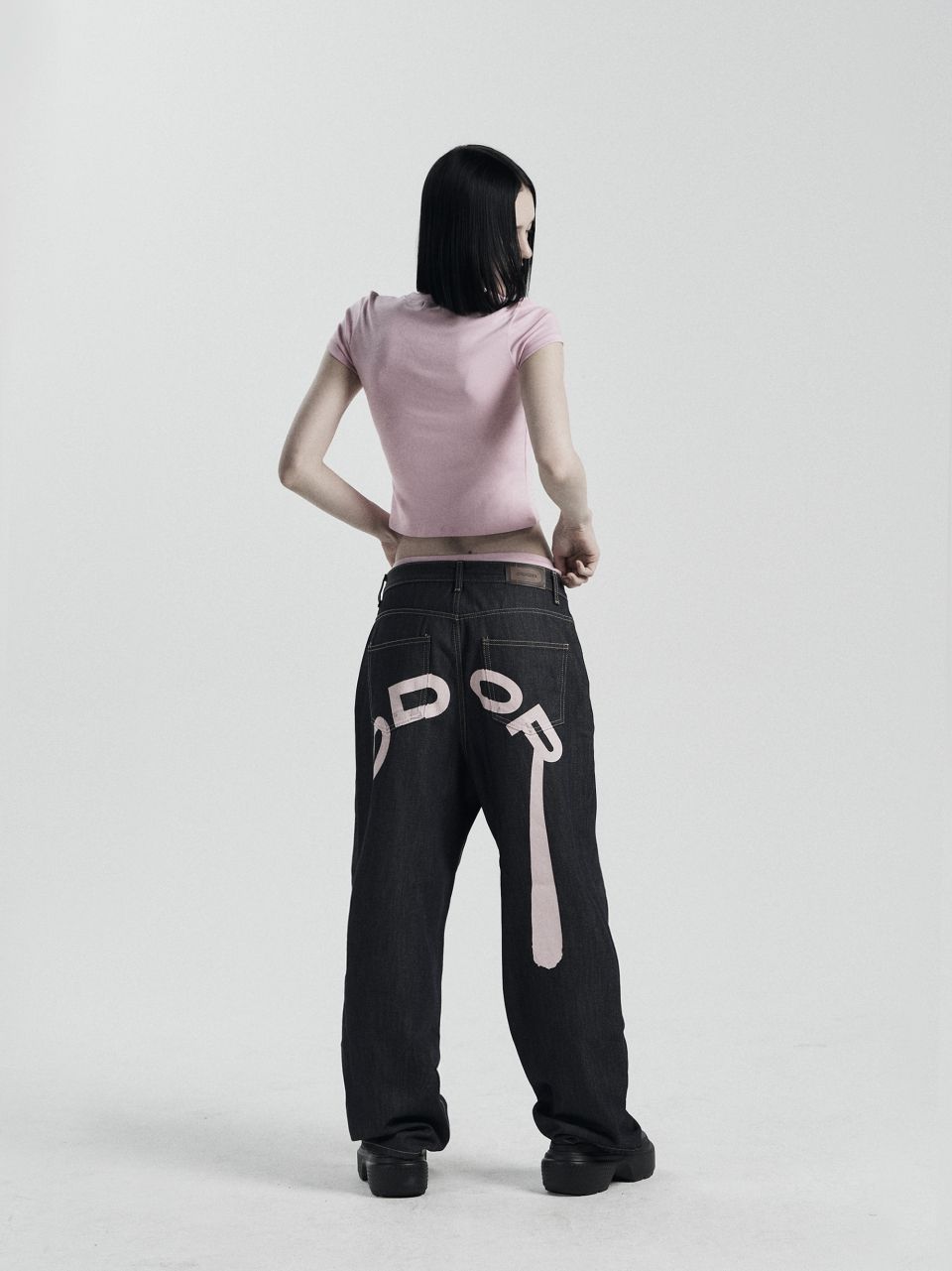 MUSINSA | ODOR Logo drop denim in pink