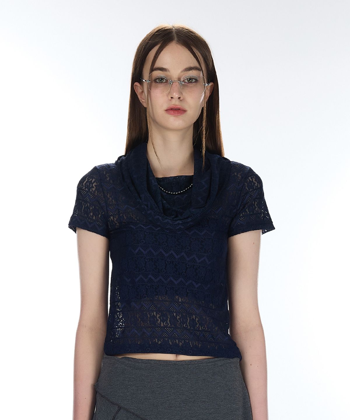 라티젠(LARTIGENT) L12 COWL LACE T-SHIRT(NAVY)