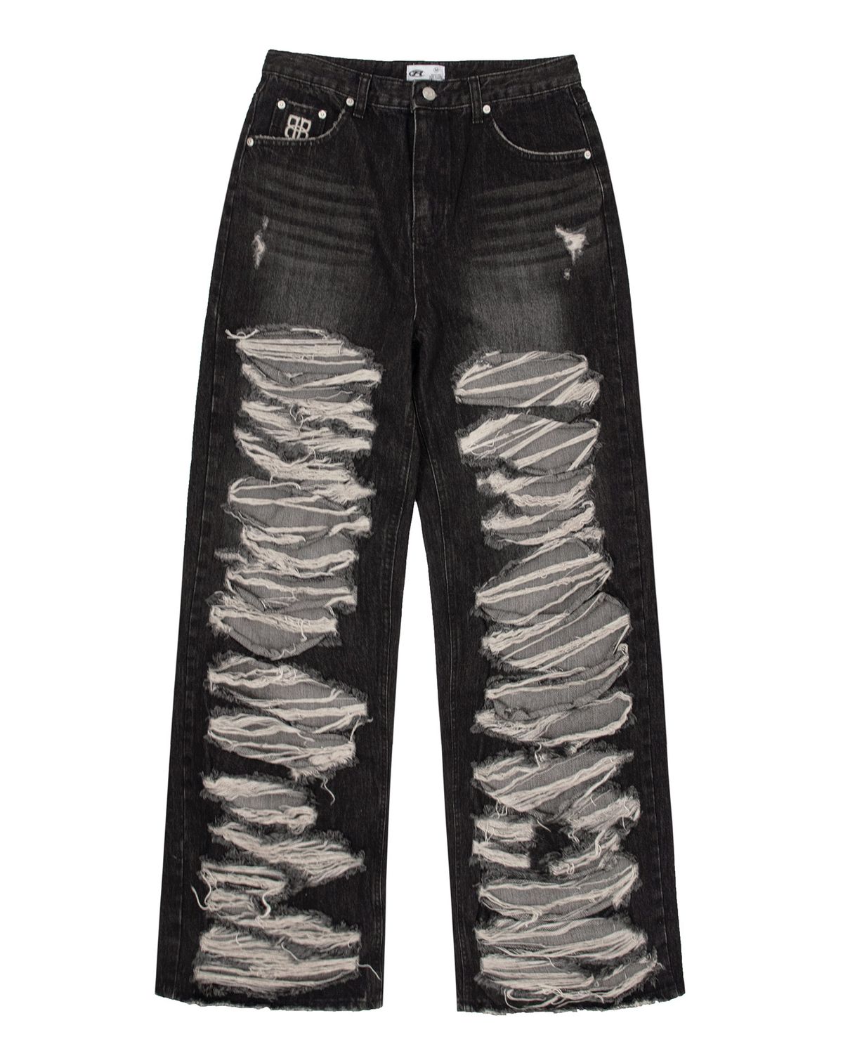 락케이크(ROCKCAKE) Pia Damage Wide Jeans - Beige Black