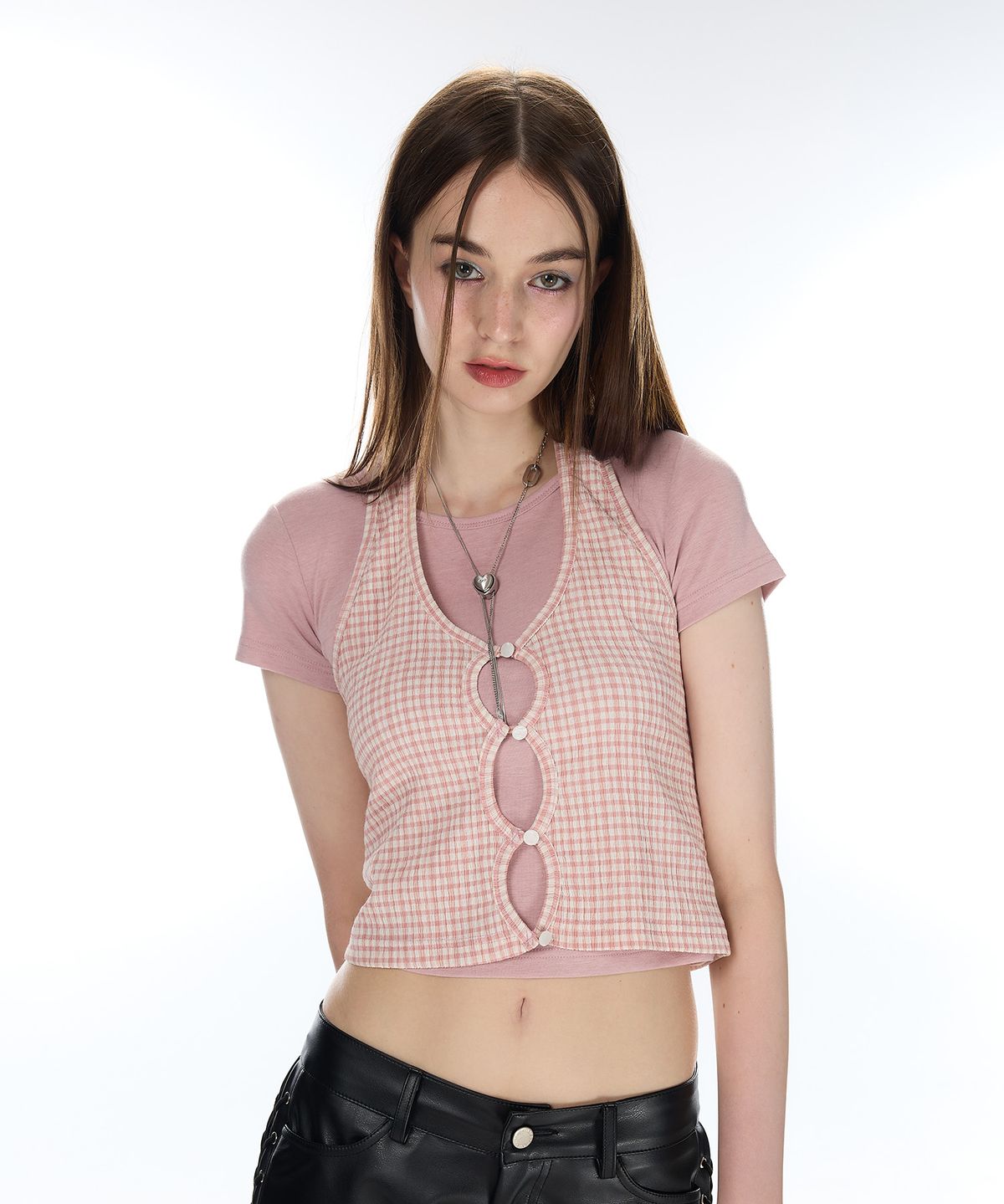 라티젠(LARTIGENT) L12 CHECK HALTER T-SHIRT SET(PINK)