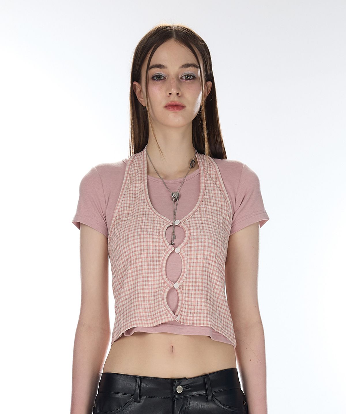 라티젠(LARTIGENT) L12 CHECK HALTER T-SHIRT SET(PINK)