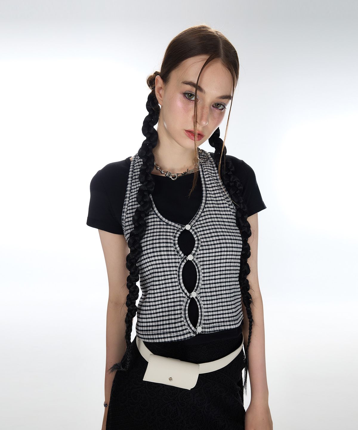 라티젠(LARTIGENT) L12 CHECK HALTER T-SHIRT SET(BLACK)