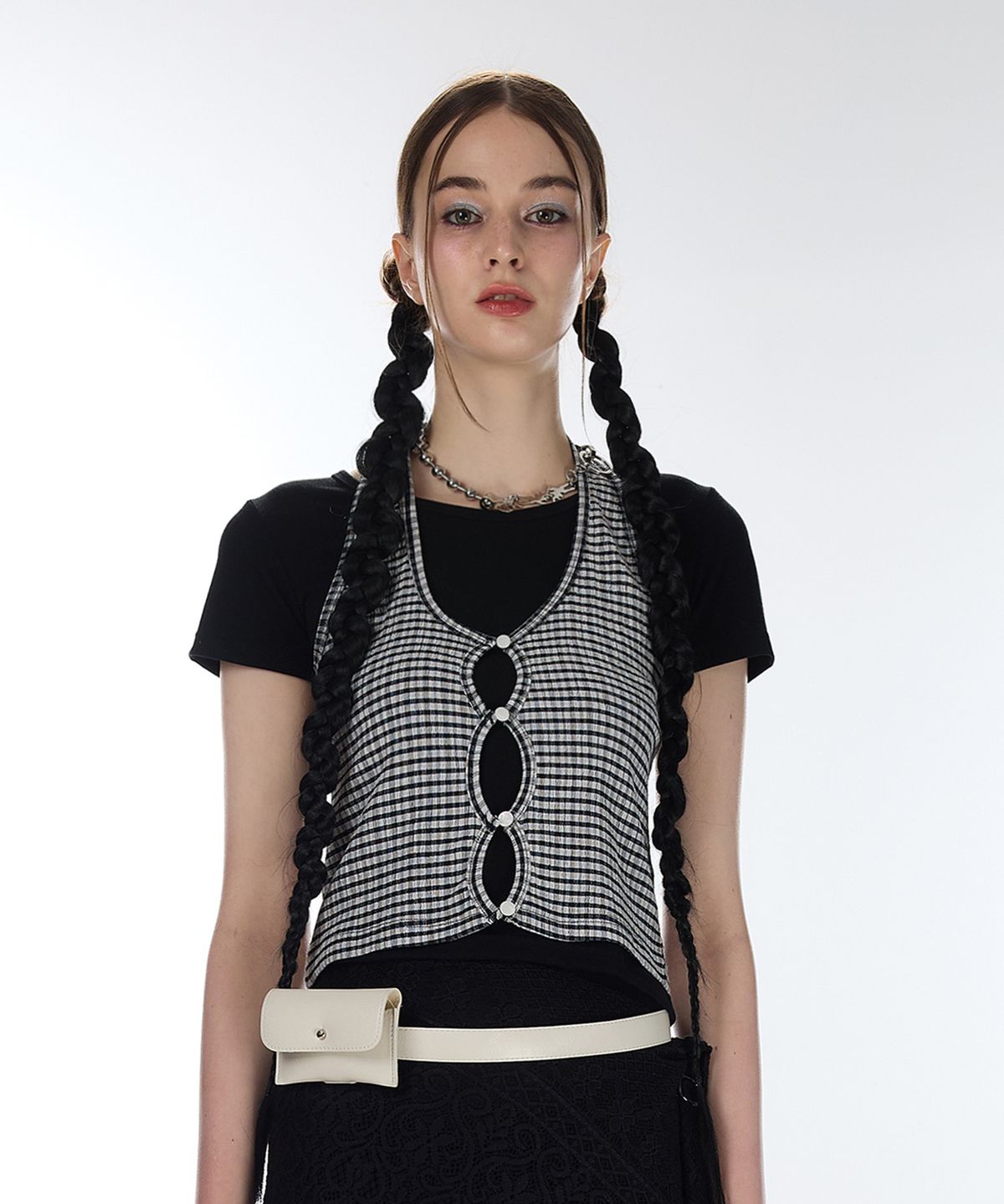 라티젠(LARTIGENT) L12 CHECK HALTER T-SHIRT SET(BLACK)
