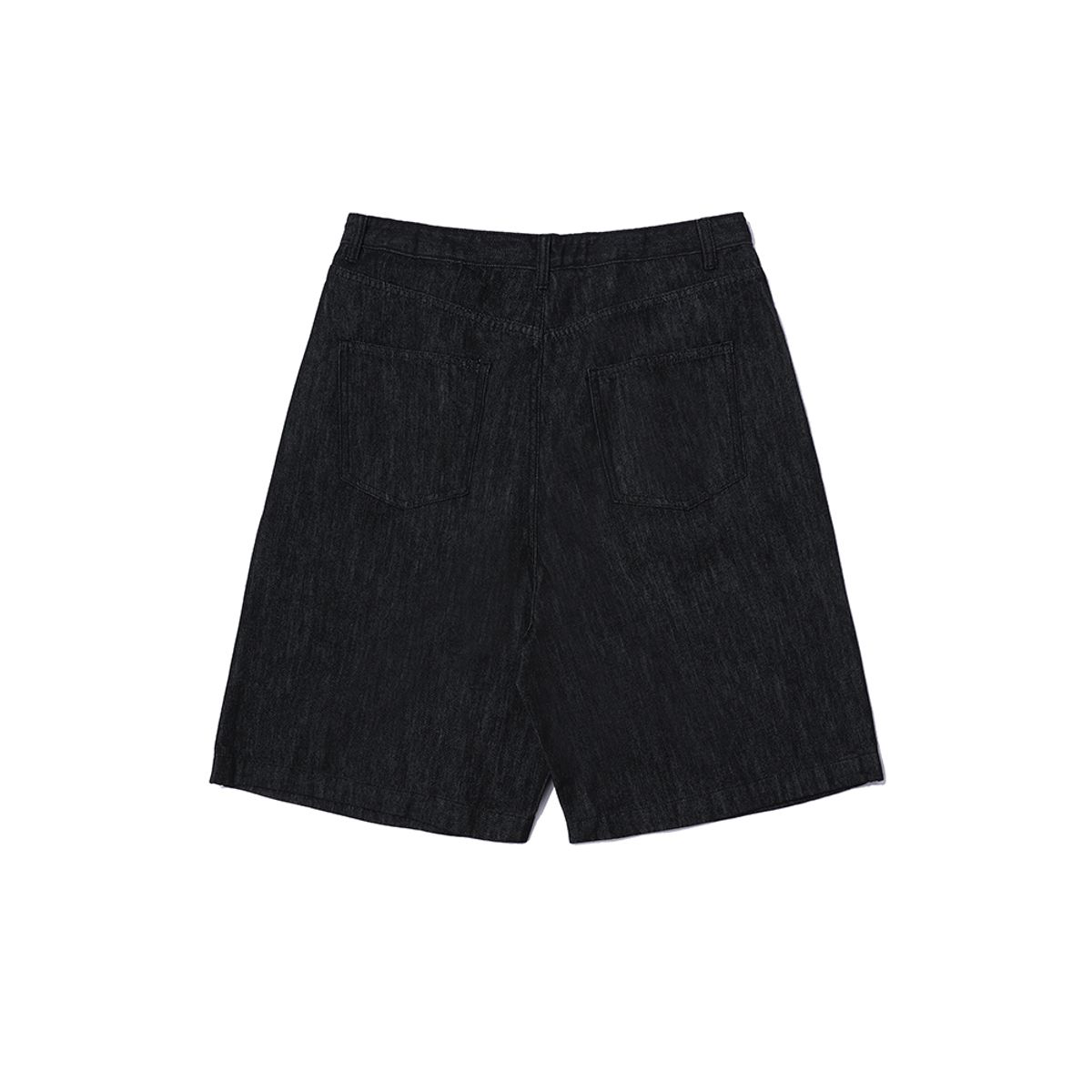 챔브로스(CHAMBROS) 와이드 논페이드  원턱 버뮤다 데님 하프 팬츠[딥블랙]