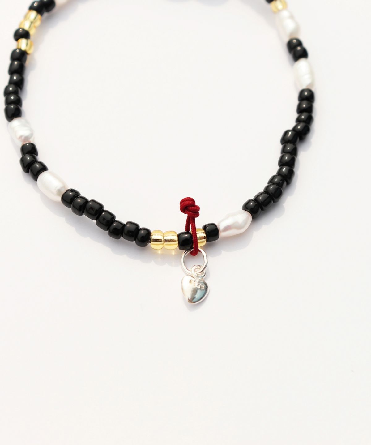 봉보(BONBEAU) Silver heart pearl and beads Bracelet 925실버 통통 하트 담수진주 비즈 밴딩 팔찌