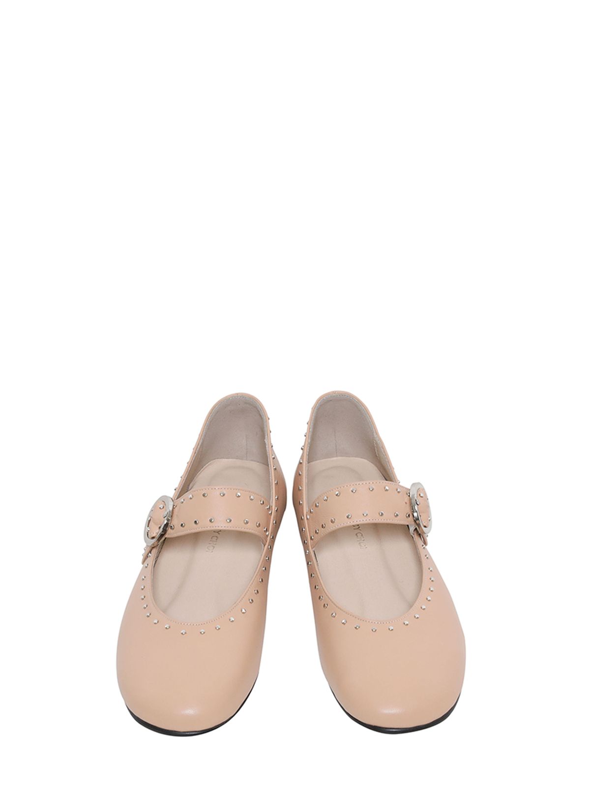 슈바이초이(SHOEBYCHOI) 스터드 발레리나 플랫 슈즈 (1cm)_화이트,블랙, 샌드베이지