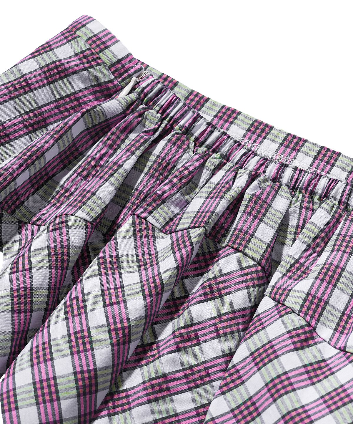 포에브(POEV) Checked Asymmetric Skirt - Pink