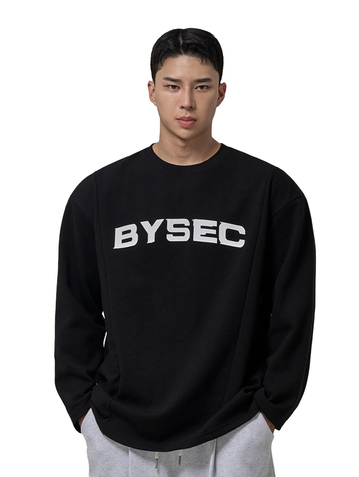 바이젝(BYSEC) 퍼펙트 특양면 로고 오버핏 긴팔 티셔츠_2Color