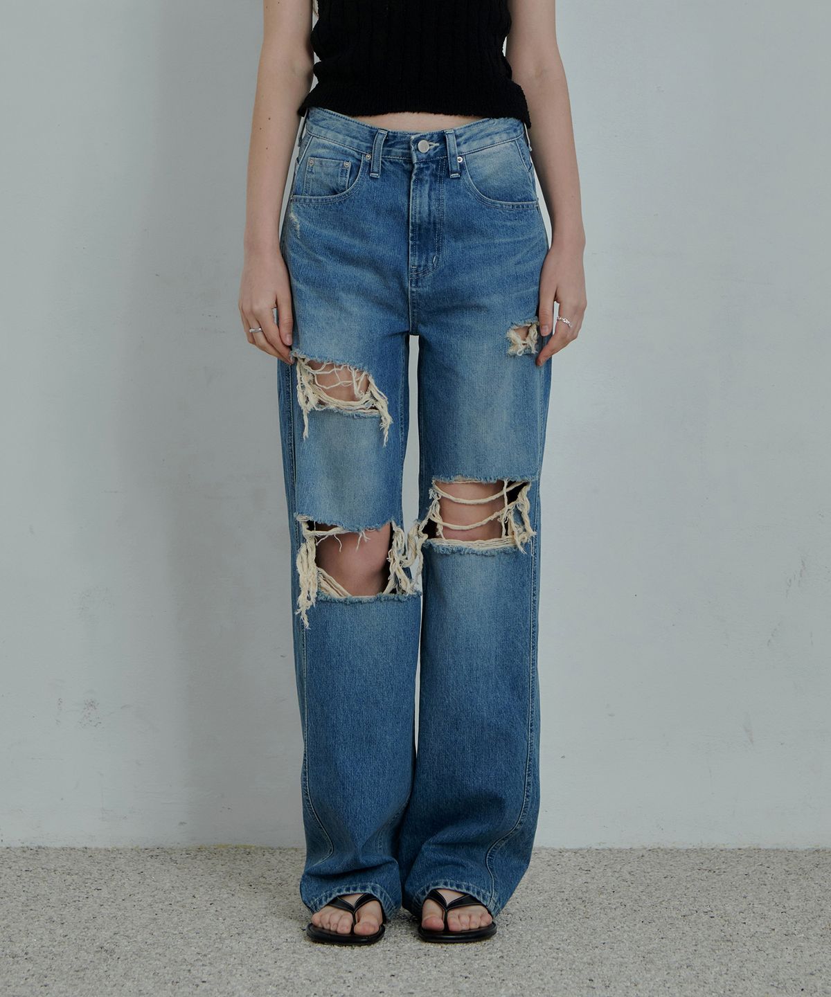 판도라핏(PANDORAFIT) [WIDE] Jack Damage Jeans