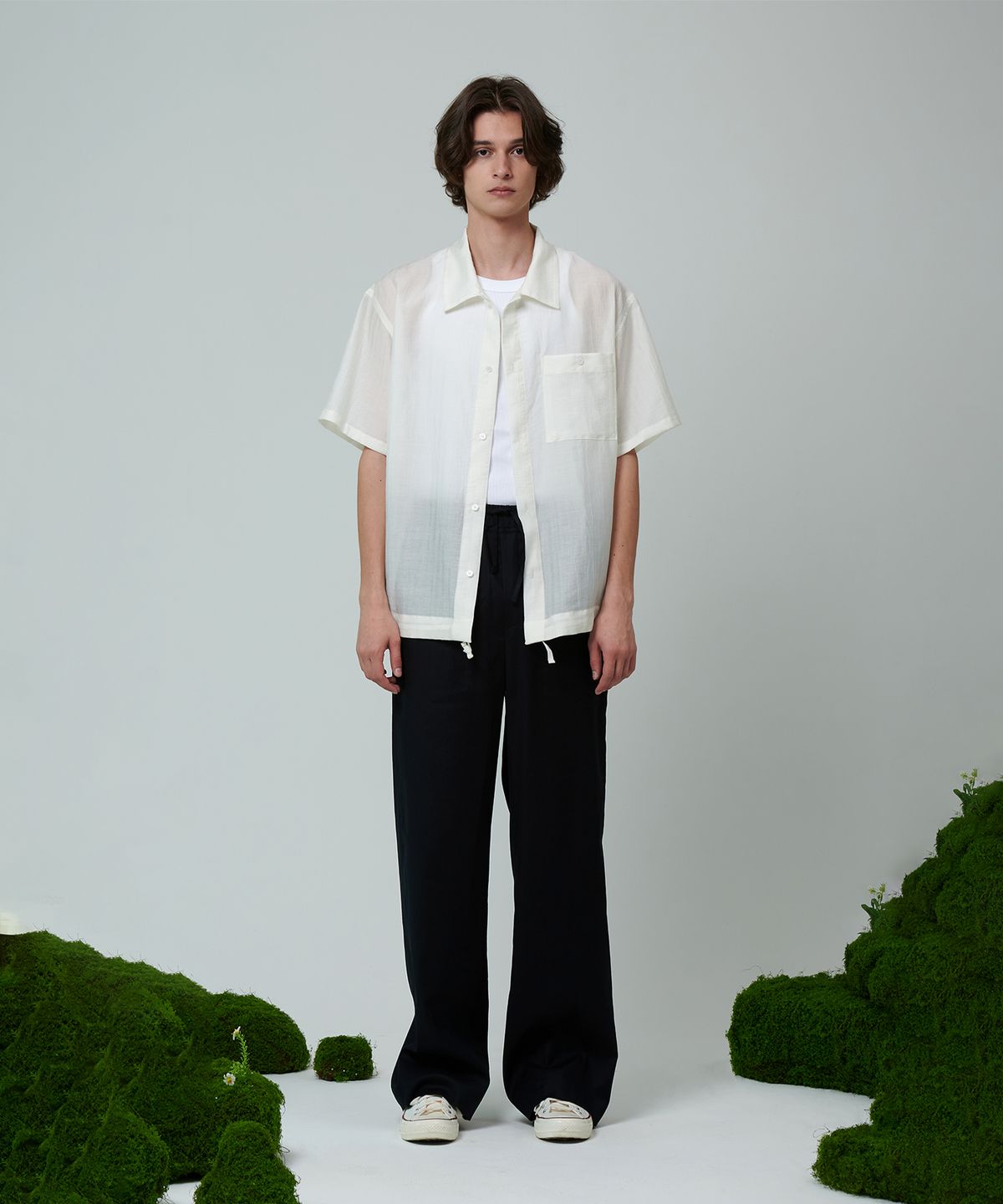 핀블랙(PINBLACK) (MEN) 원포켓 스트링 코튼 셔켓 아이보리