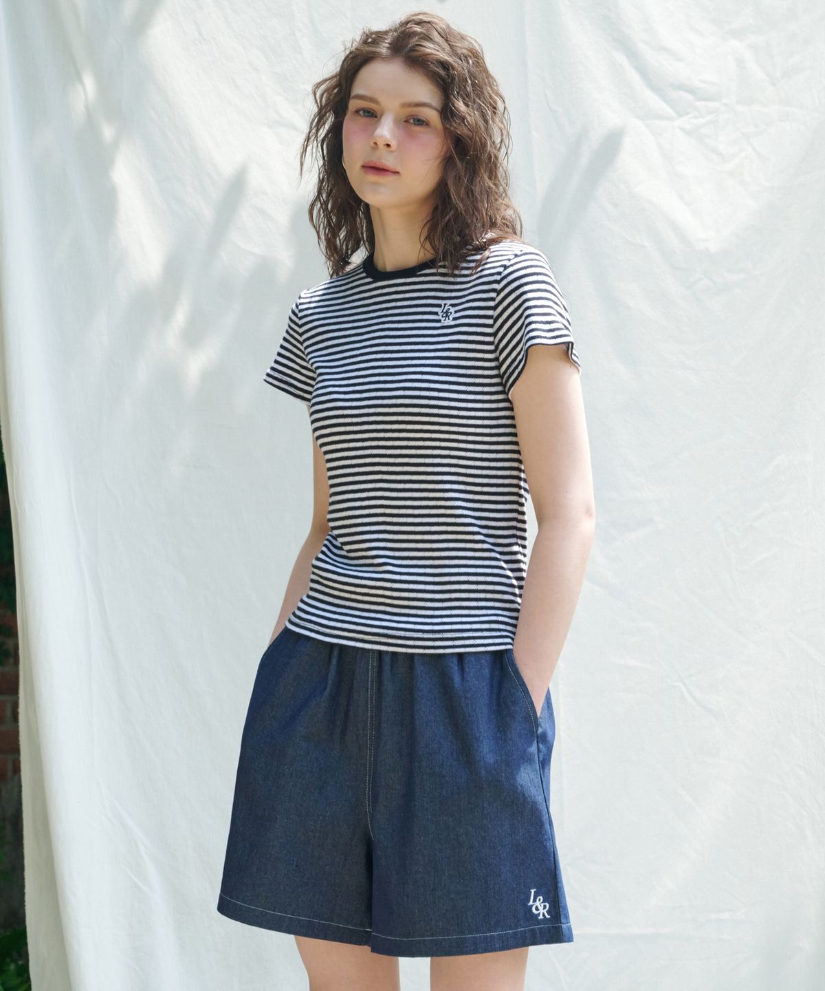 로시로우(LOSSYROW) L&R blue sea water denim shorts DeepBlue