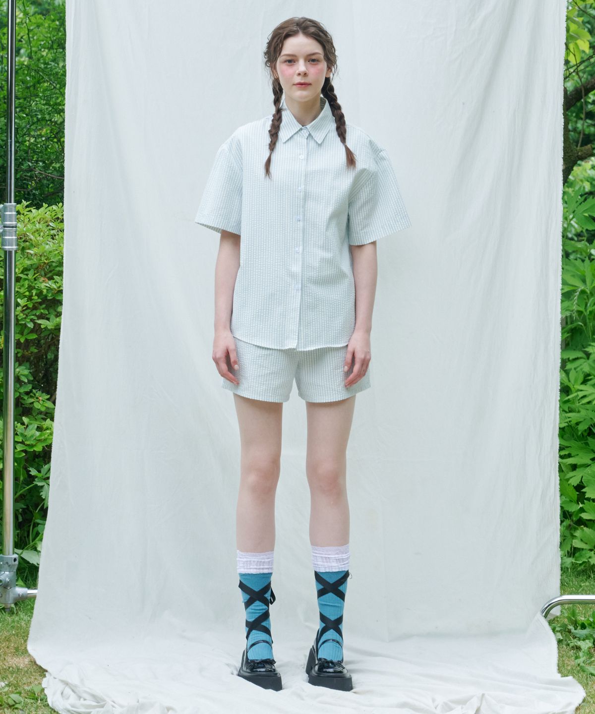 로시로우(LOSSYROW) Seersucker Stripe Shorts Blue