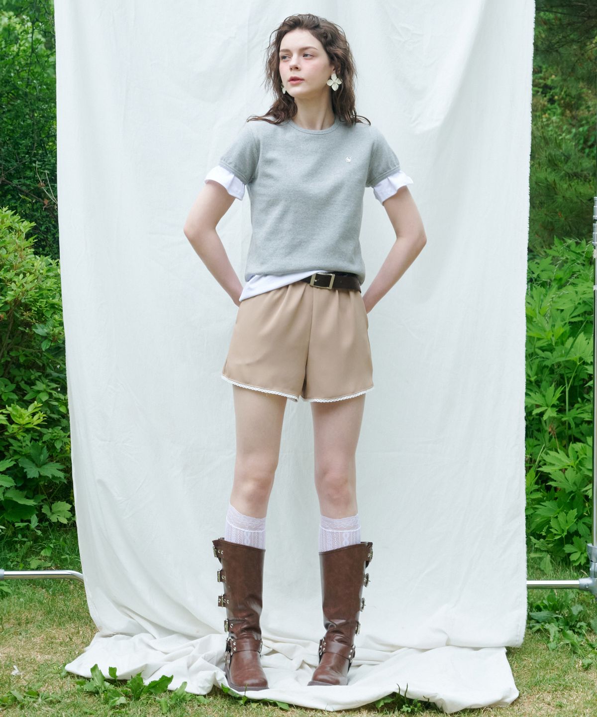 로시로우(LOSSYROW) Lace rayon shorts Beige
