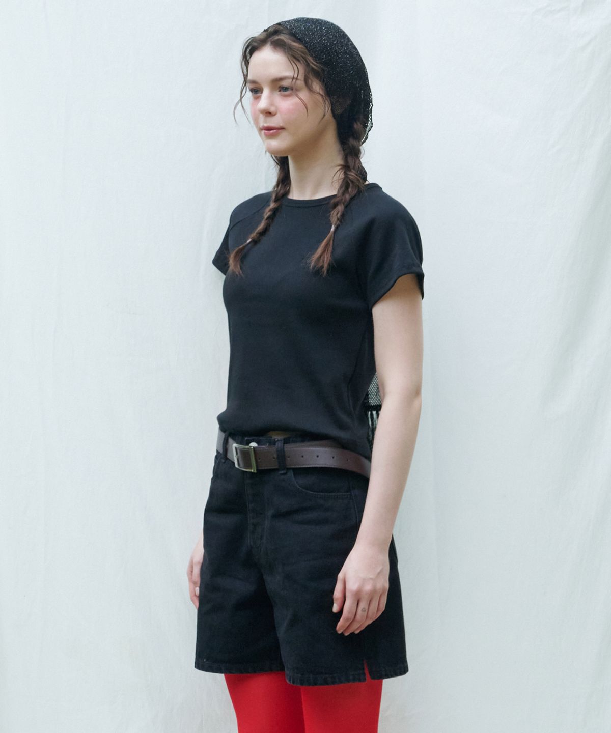 로시로우(LOSSYROW) Side-slit denim shorts Black