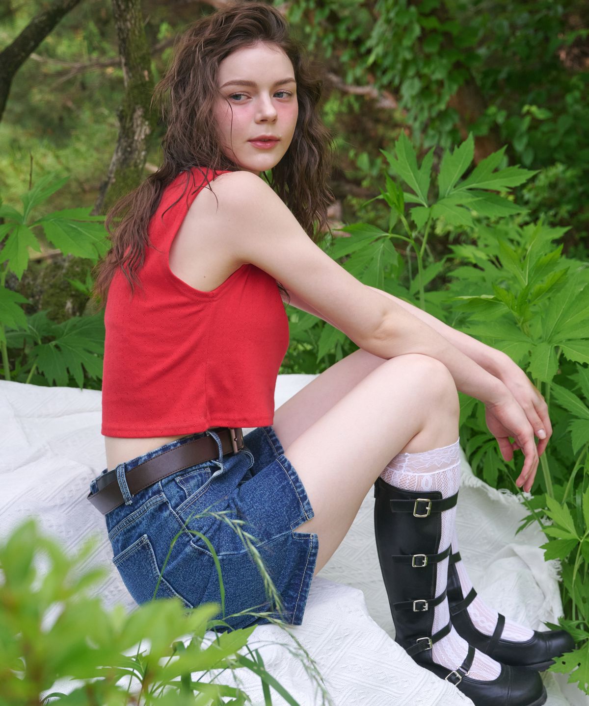 로시로우(LOSSYROW) Side-slit denim shorts Blue