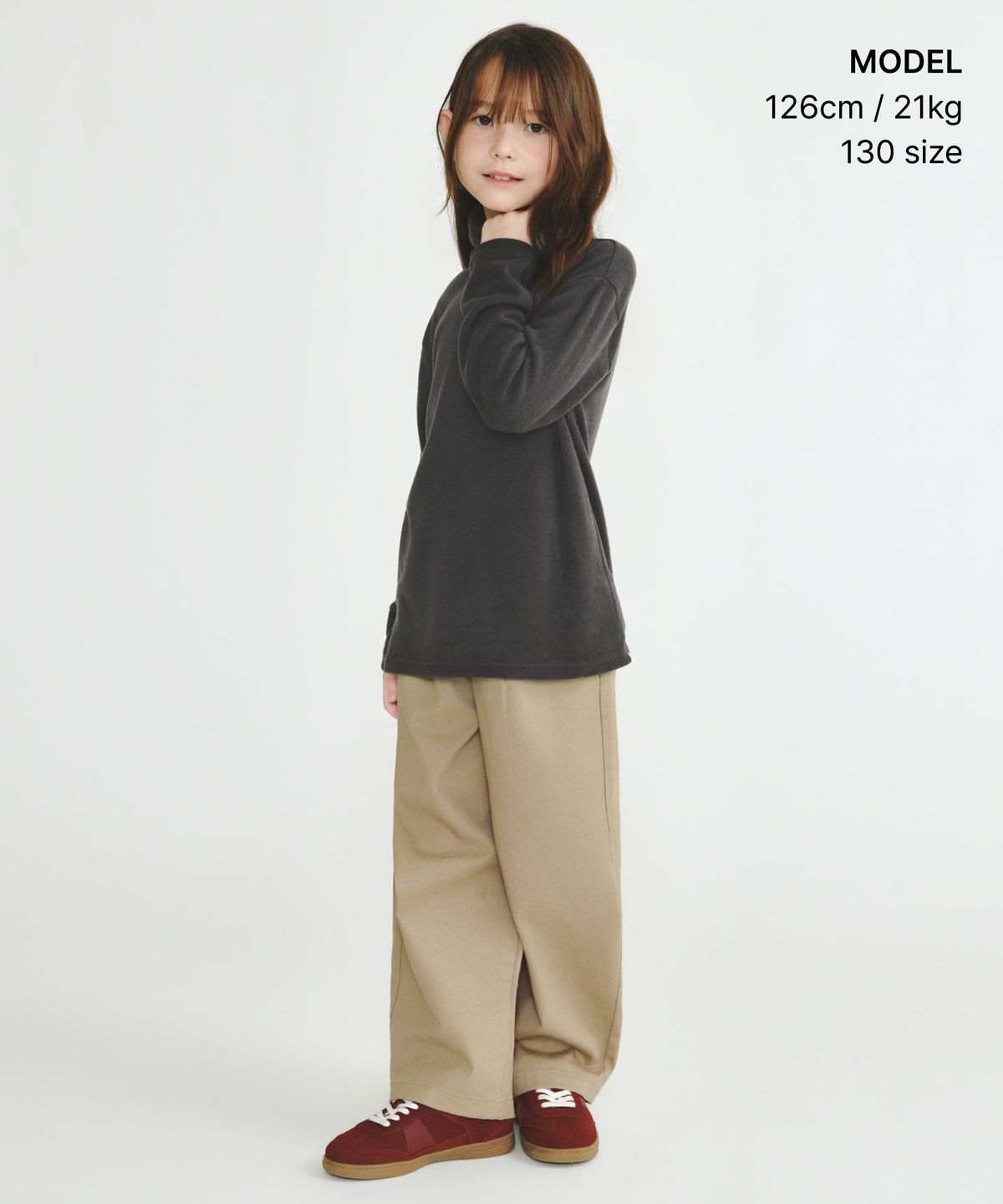 무신사 스탠다드 키즈(MUSINSA STANDARD KIDS) [힛탠다드] 기모 릴렉스드 터틀 넥 긴소매 티셔츠 [다크 그레이]