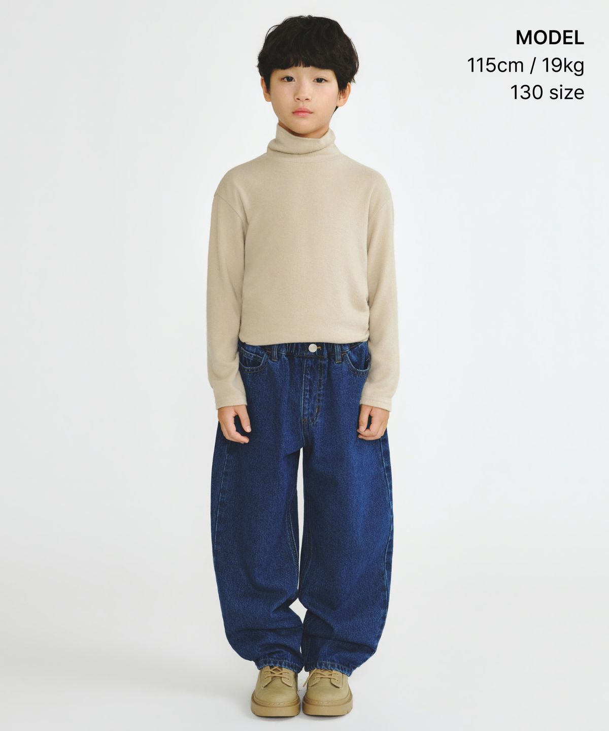 무신사 스탠다드 키즈(MUSINSA STANDARD KIDS) [힛탠다드] 기모 릴렉스드 터틀 넥 긴소매 티셔츠 [베이지]