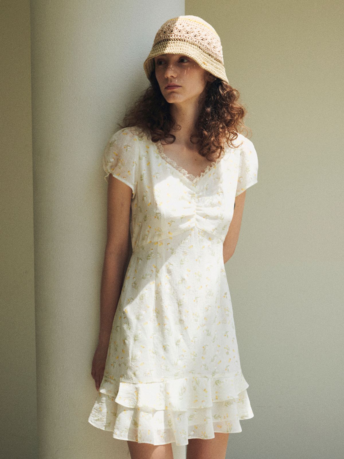 오앨(OUEL) FRONT SHIRRING MINI DRESS_IVORY