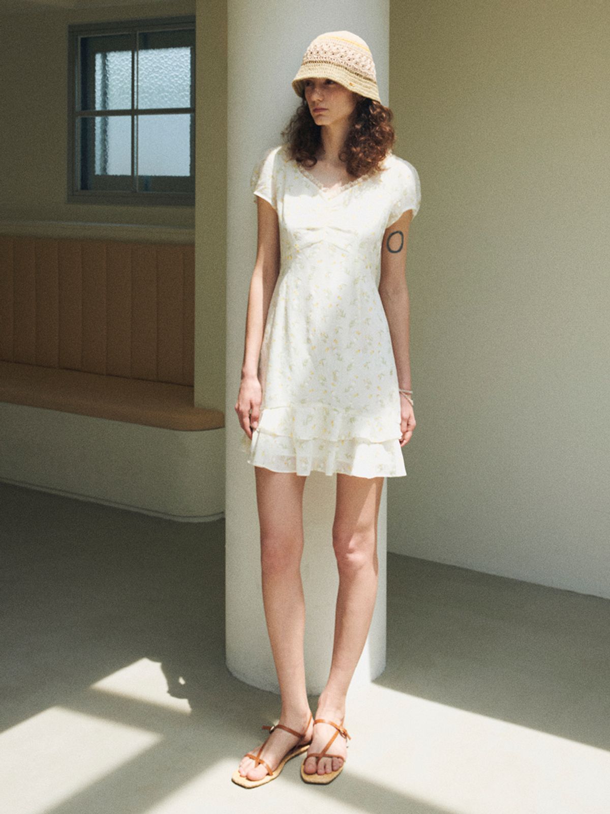 오앨(OUEL) FRONT SHIRRING MINI DRESS_IVORY
