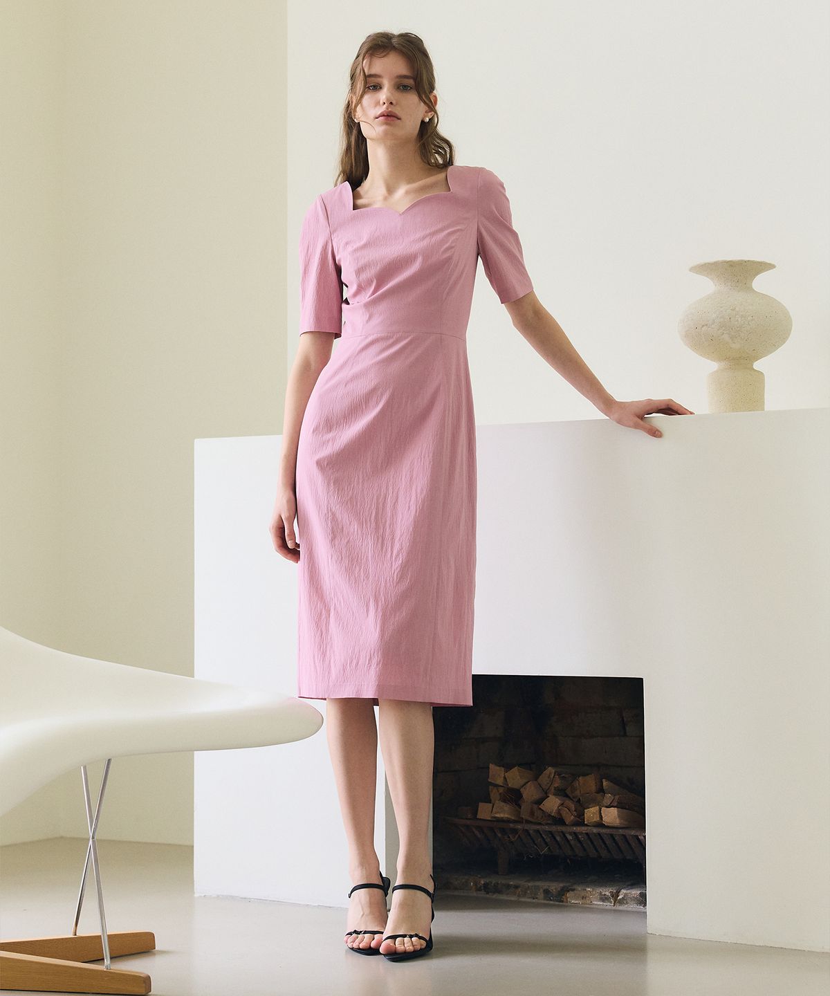 폴앤앨리스(PAUL&ALICE) HEART NECK DRESS / PINK
