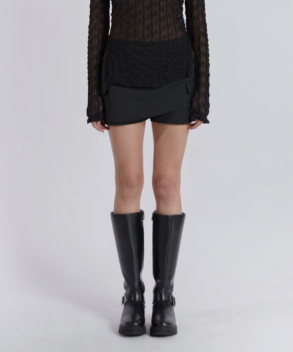 진주유즈(JINJUSE) MINI POCKET UNBALANCE SKIRT[CHACOAL]