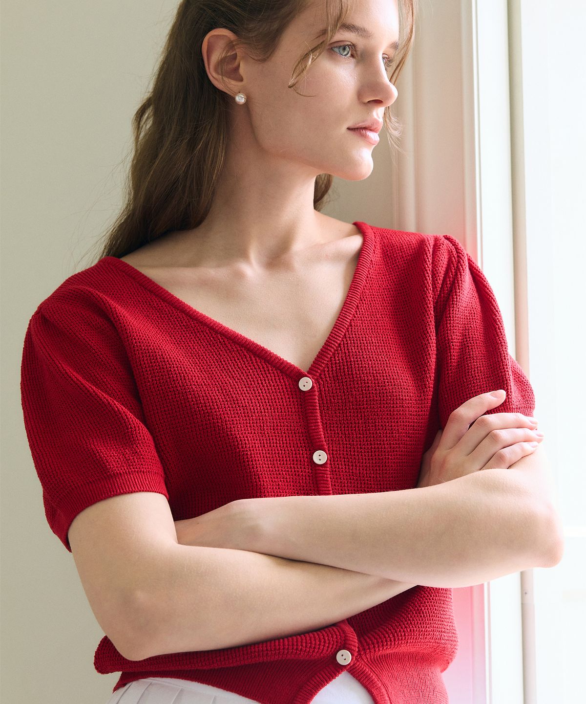 폴앤앨리스(PAUL&ALICE) V NECK CARDIGAN / RED