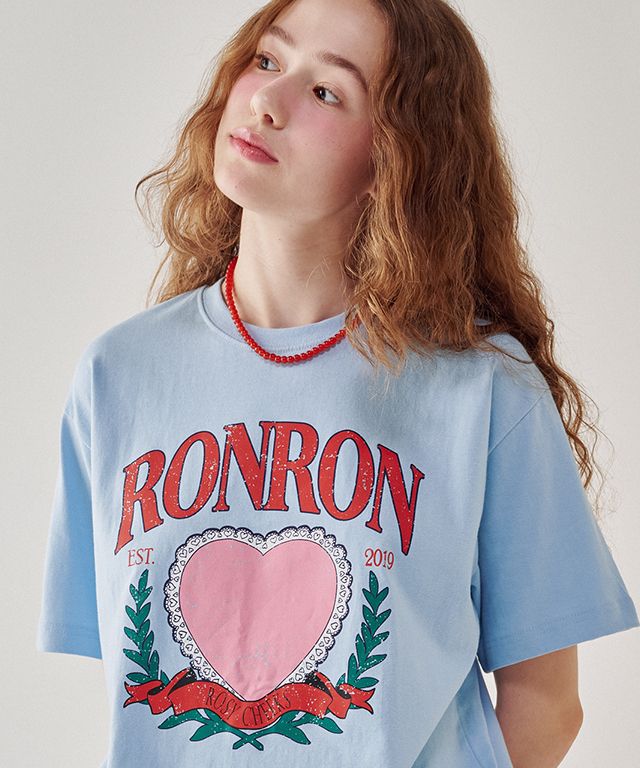 MUSINSA | RONRON RONRON HEART LAUREL OVER FIT T SHIRT SOFT BLUE