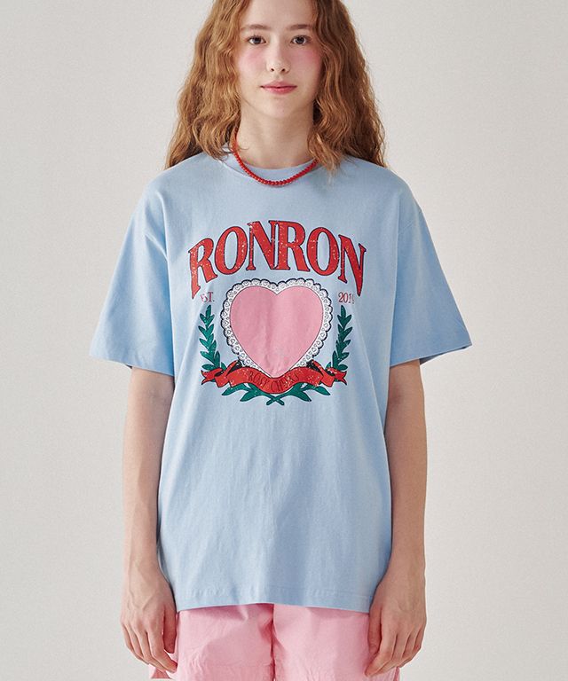 MUSINSA | RONRON RONRON HEART LAUREL OVER FIT T SHIRT SOFT BLUE