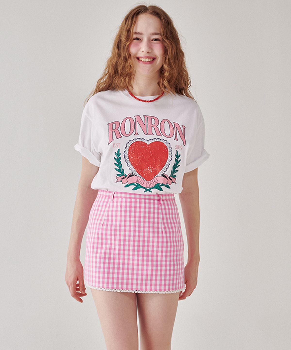 론론(RONRON) RONRON HEART LAUREL OVER FIT T SHIRT WHITE
