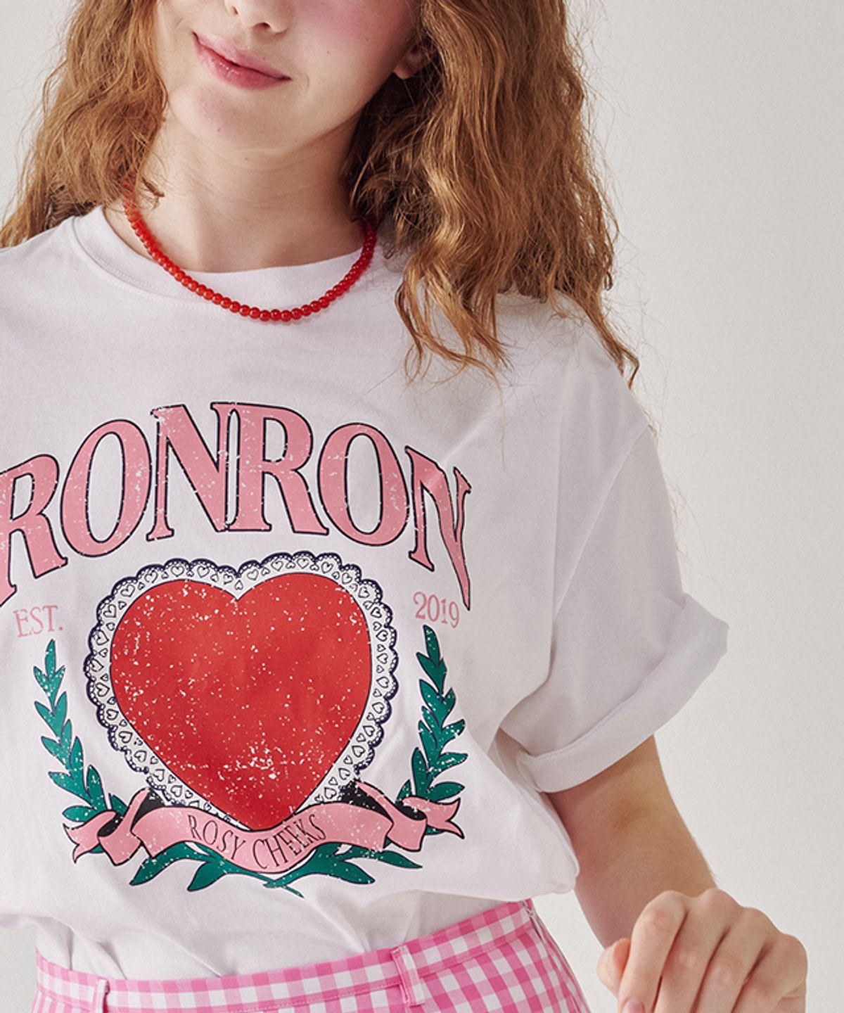 론론(RONRON) RONRON HEART LAUREL OVER FIT T SHIRT WHITE