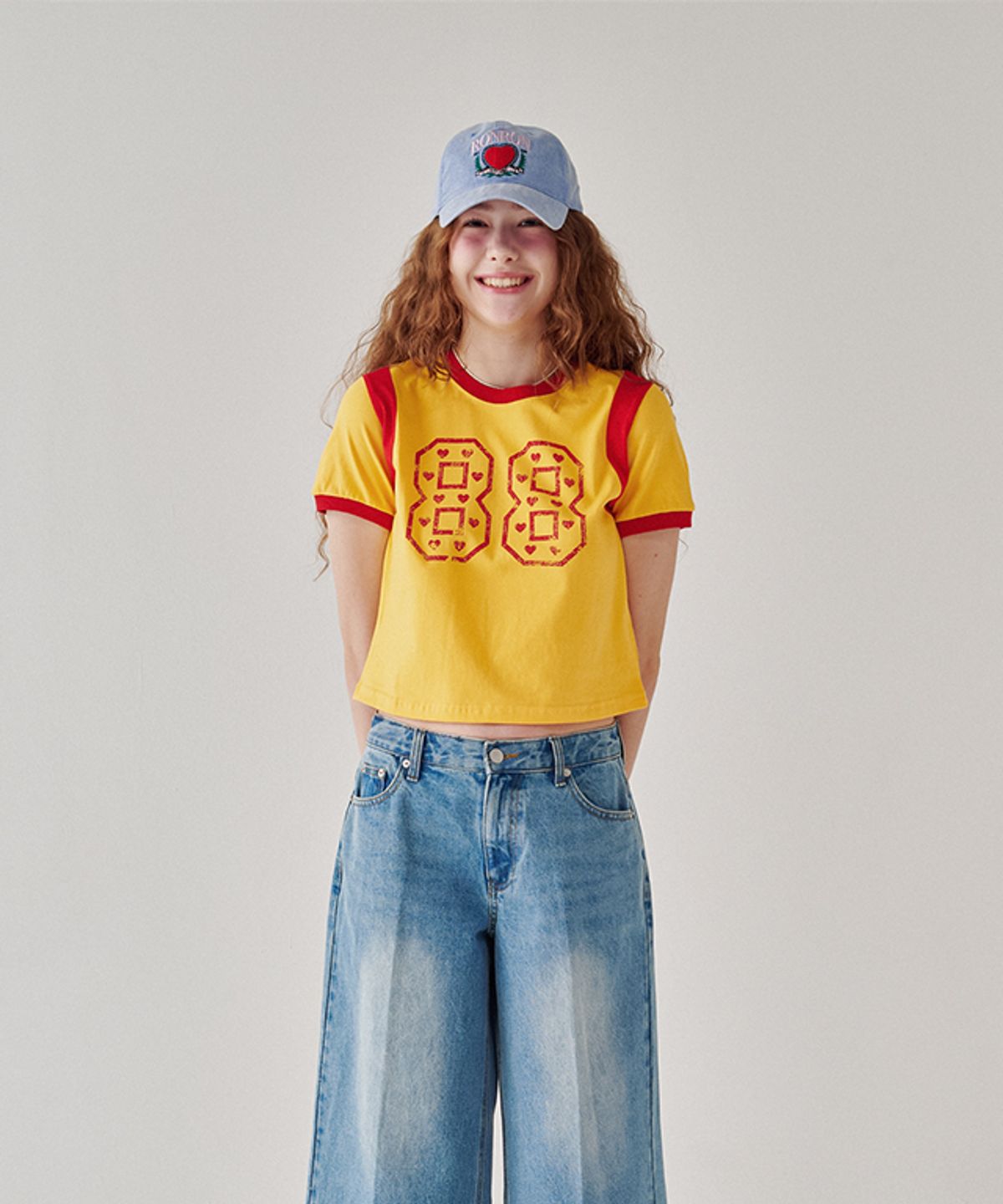 론론(RONRON) LINGER HEART 88 CROP T SHIRT YELLOW