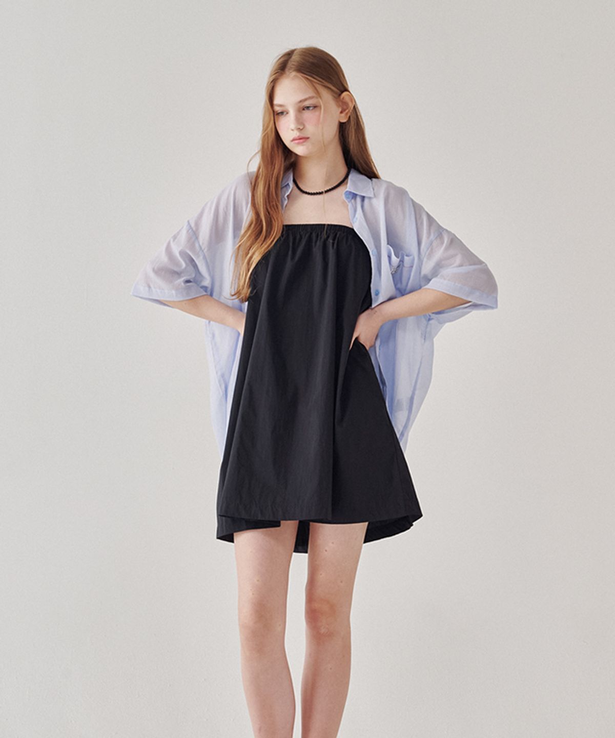 론론(RONRON) BANDING TUBE TOP SLEEVELESS MINI DRESS BLACK