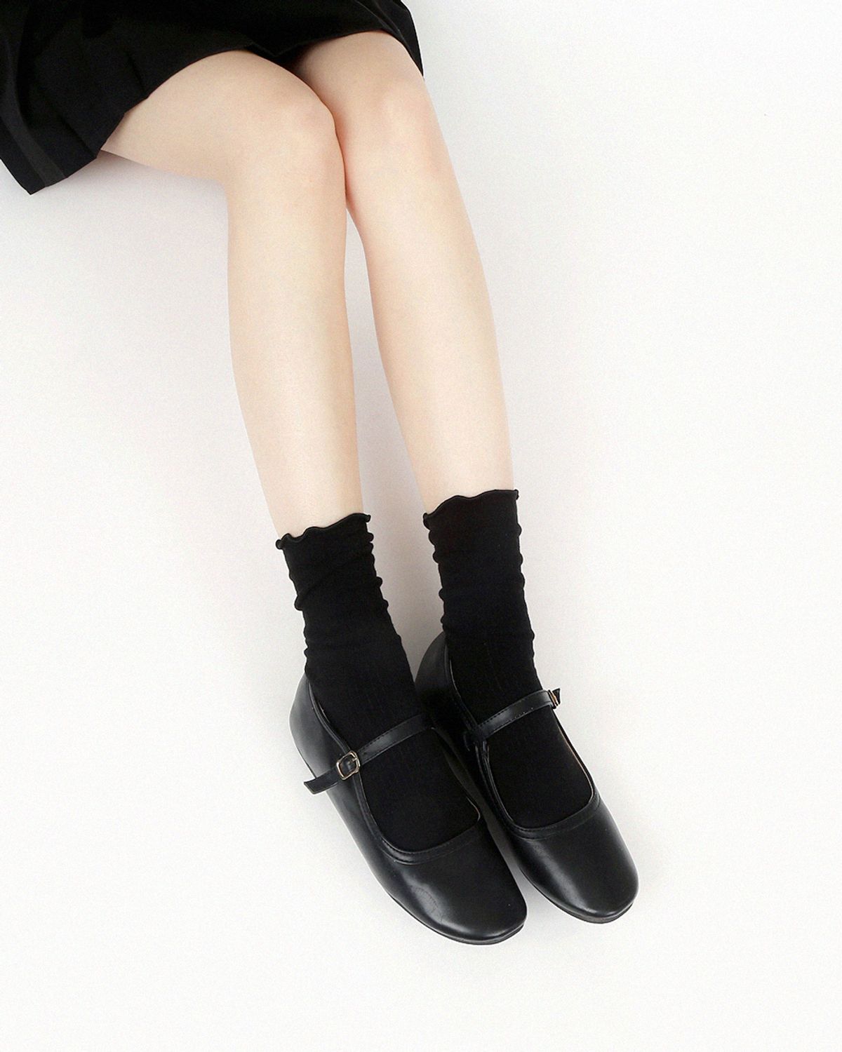 삭스에이(SOCKSA) [3PACK]메리 제인 골지 프릴 러플 순면 무압박 긴 양말
