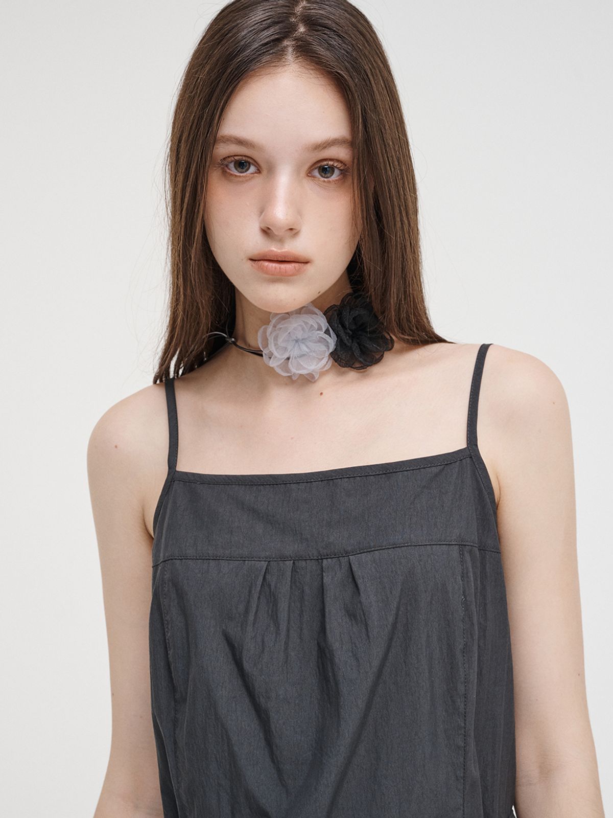 에트몽(ETMON) Slip Pintuck Mini Dress Charcoal