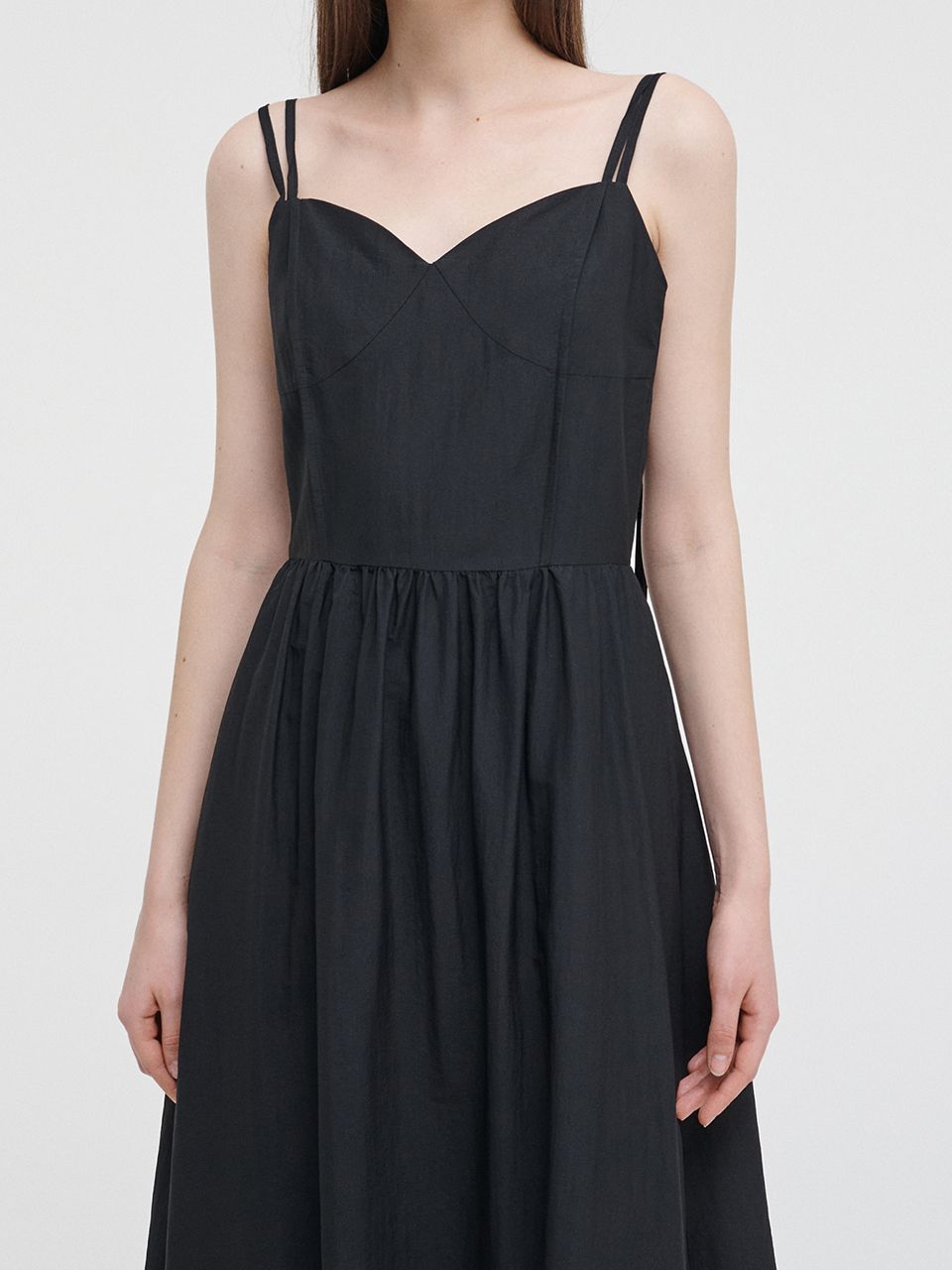 MUSINSA | ETMON Slip Pintuck Double Strap Dress Black
