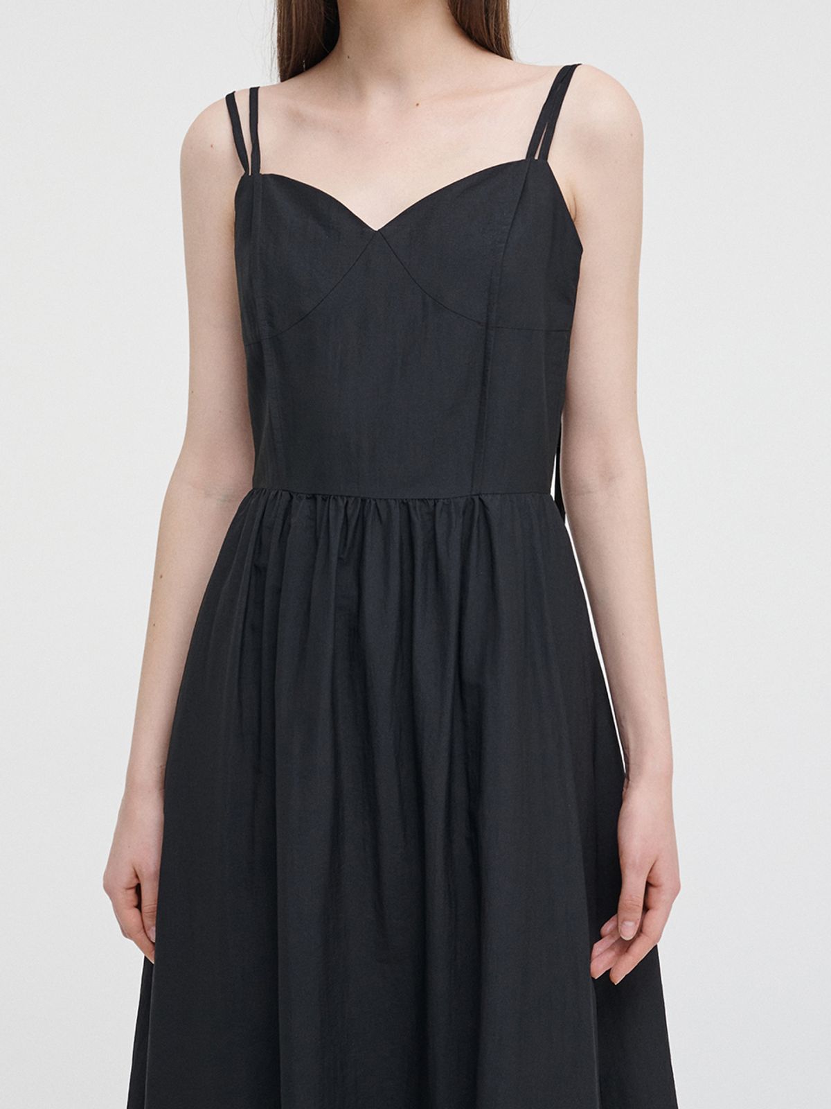 에트몽(ETMON) Slip Pintuck Double Strap Dress Black