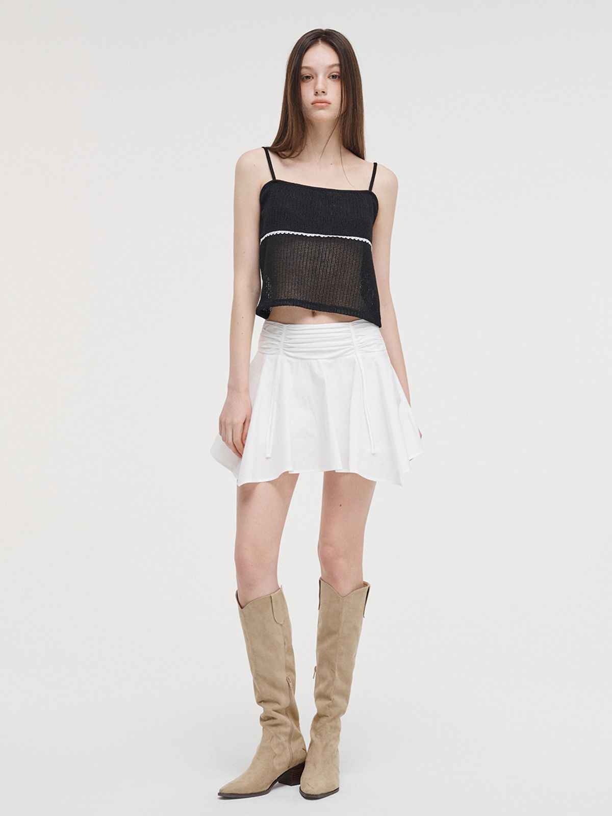 에트몽(ETMON) Strap Shirring Mini Skirt White