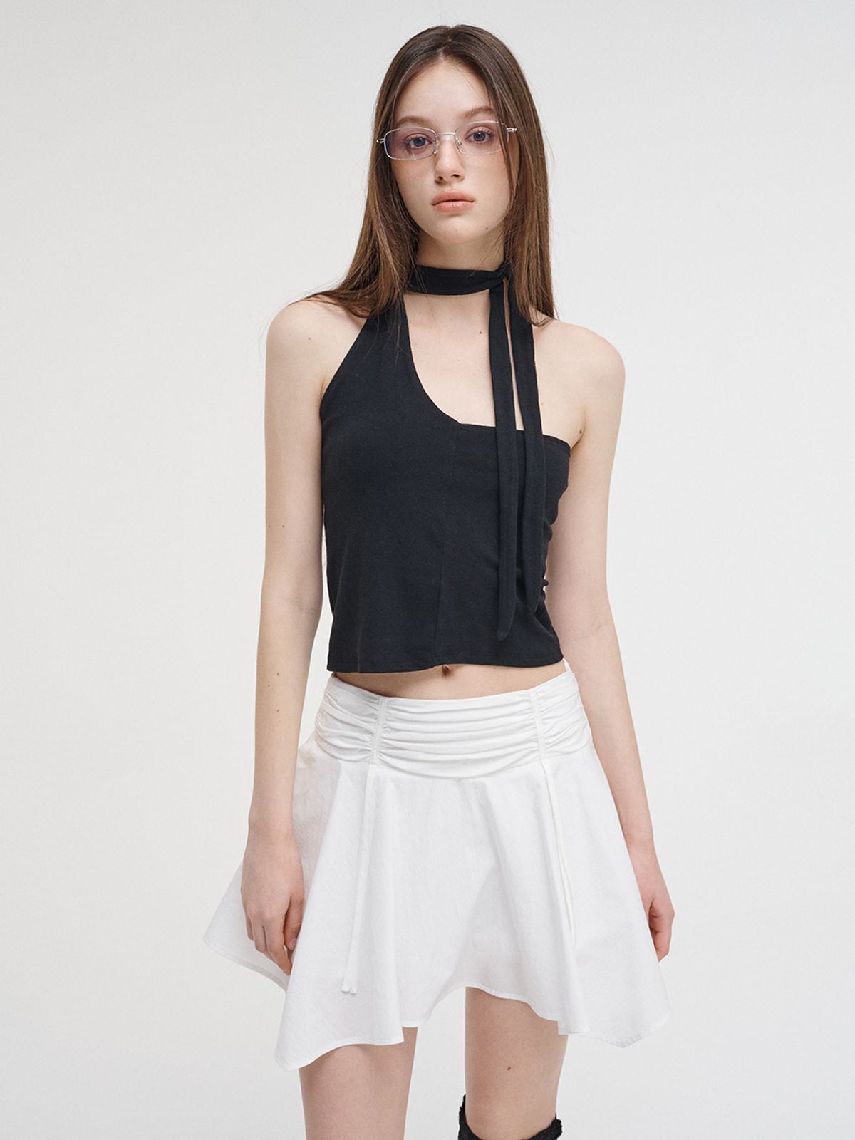 에트몽(ETMON) Strap Shirring Mini Skirt White