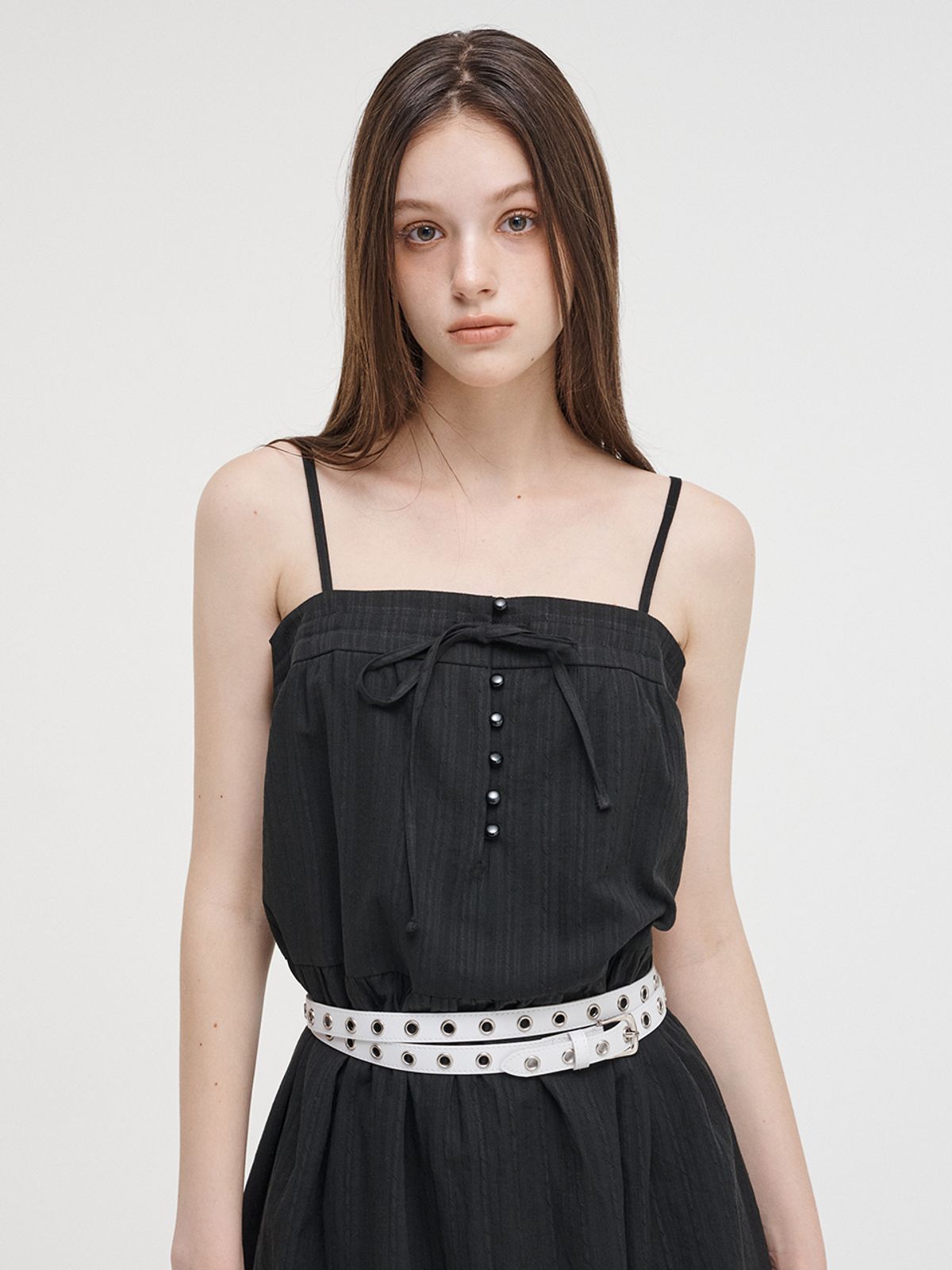 에트몽(ETMON) Slip Button Lace Mini Dress Black