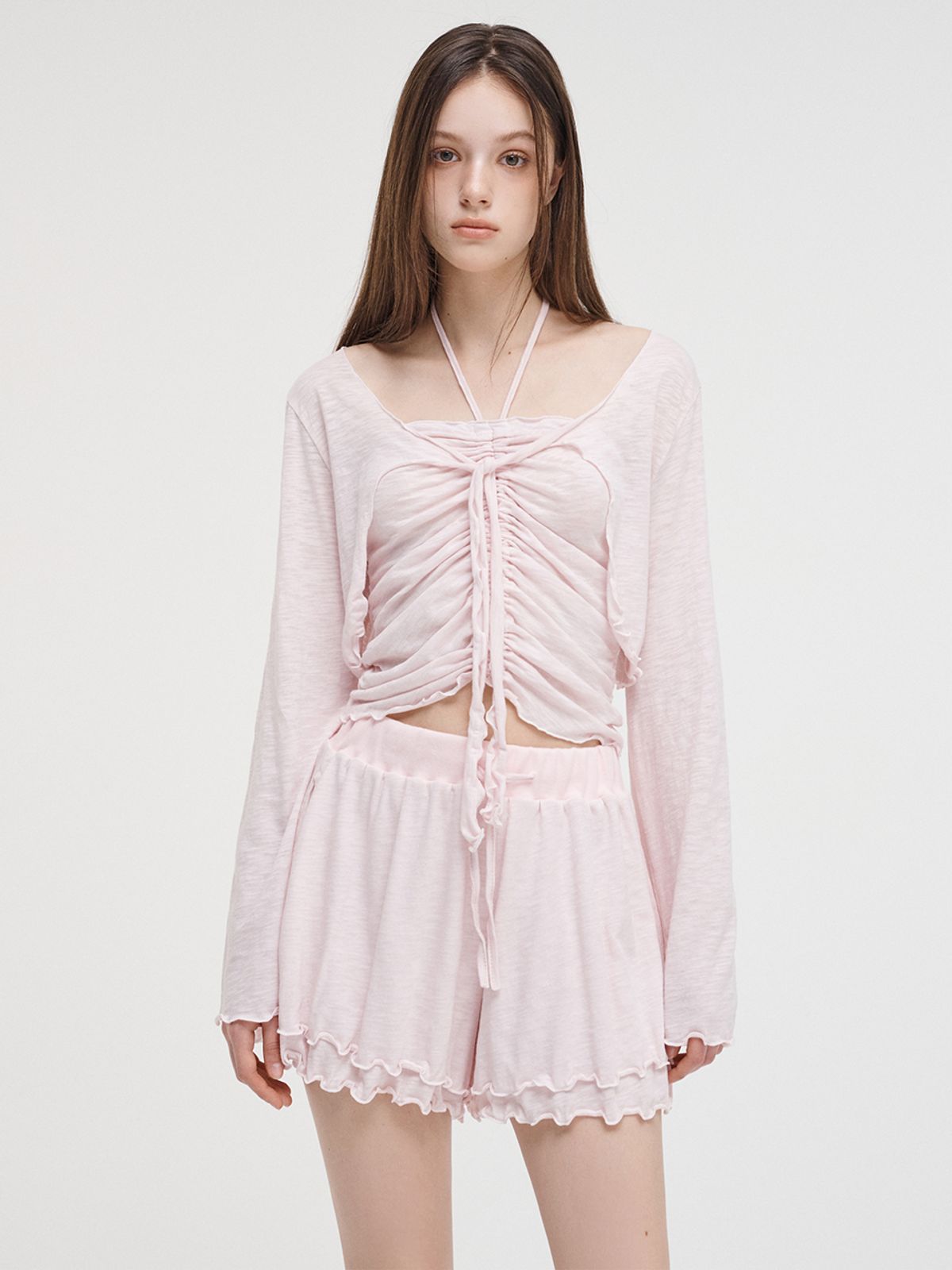 에트몽(ETMON) Slub Ruffle Cardigan Pink