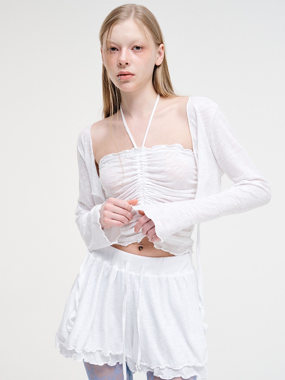 에트몽(ETMON) Slub Ruffle Cardigan White