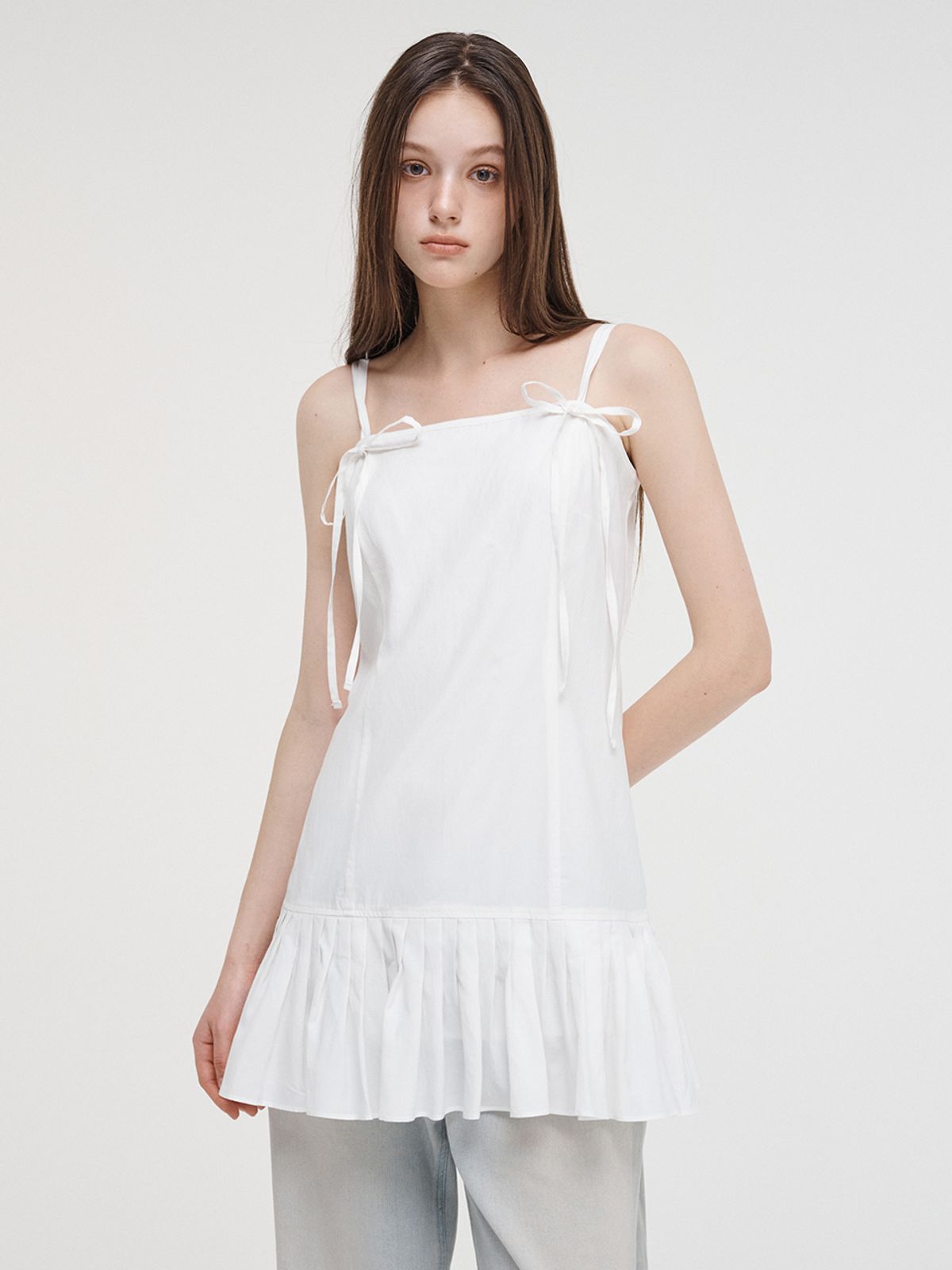 에트몽(ETMON) Slip Pleats Mini Dress White