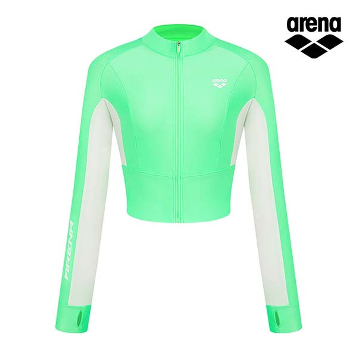 아레나(ARENA) 엑티브 레귤러핏 세미크롭 집업 래쉬가드 A4BL1QR47GRN