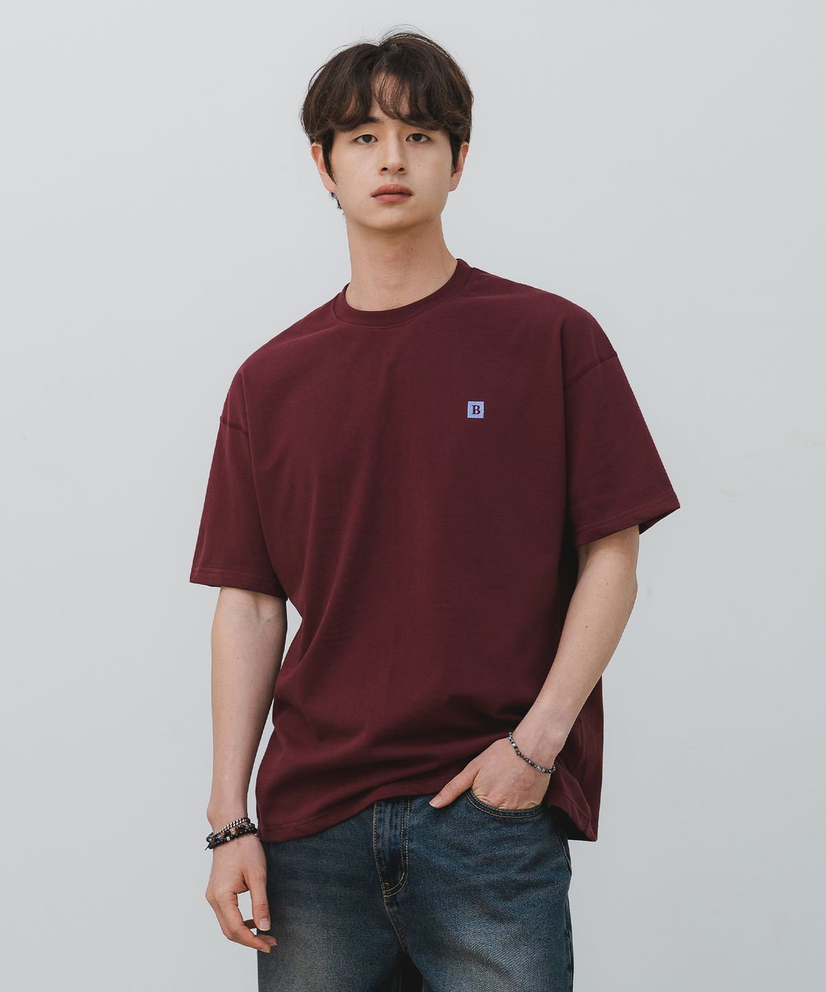 바켄(BAKKEN) B Square logo 반팔티셔츠 BK3968_와인