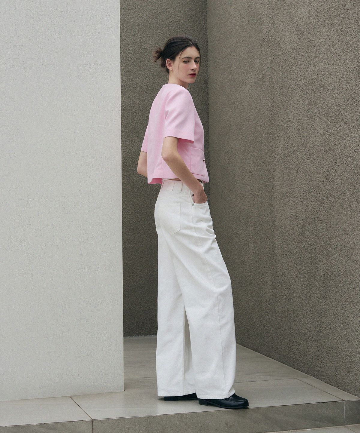 드로우핏 우먼(DRAWFIT WOMEN) 시니 트위드 반팔 자켓 [LIGHT PINK]